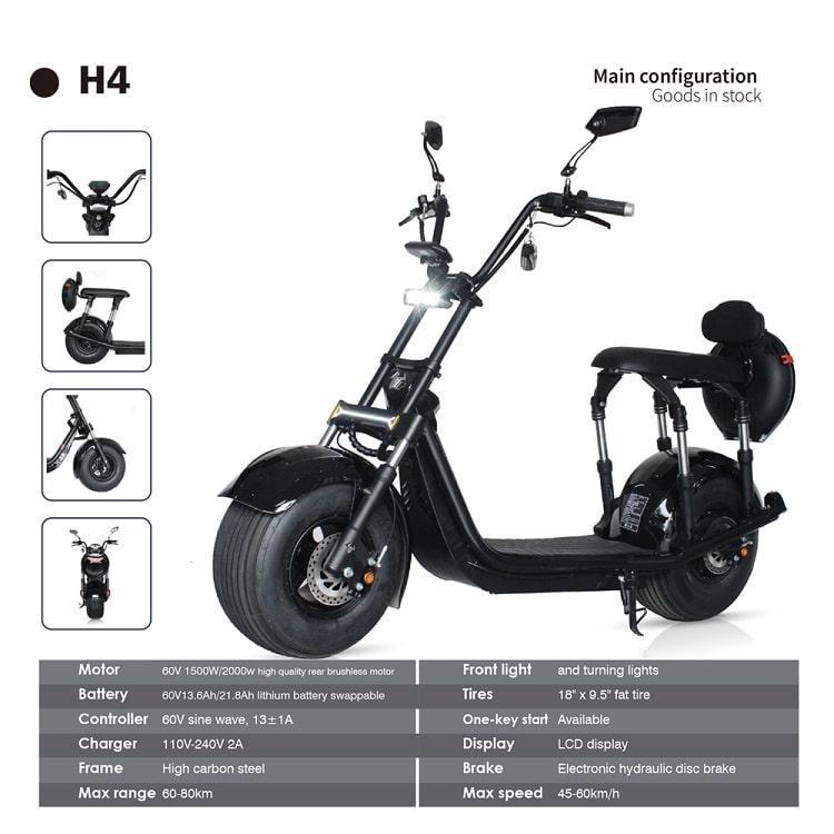 60V 1500W 2000W Lithium Battery Electric Scooter American Warehouse Wide Tire Electric Scooter - Enfance-Heureuse