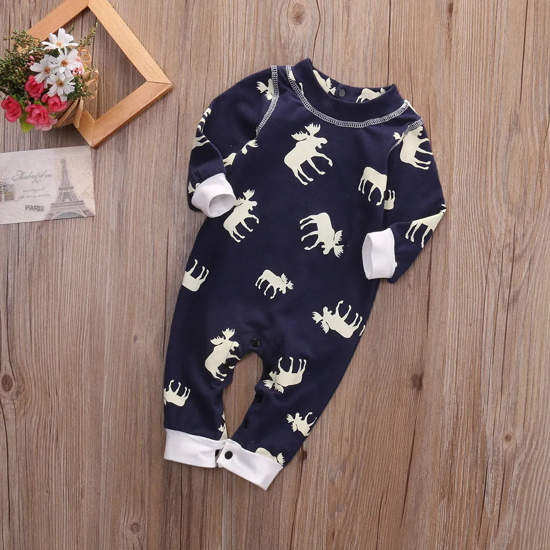 Infant Children's Clothing Cotton Long-sleeved Fawn Print Jumpsuit - Enfance-Heureuse