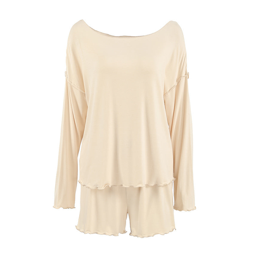 Modal Pajamas Long Sleeve Shorts Two-piece Set - Enfance-Heureuse