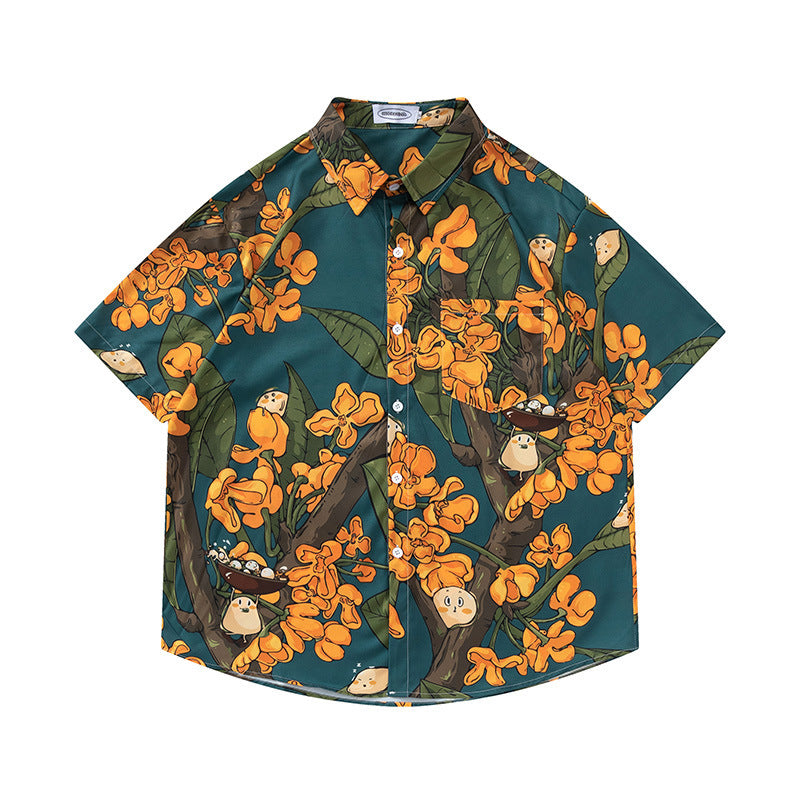 Retro Printed Shirt Short Sleeve Loose Design - Enfance-Heureuse