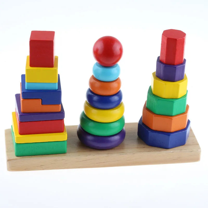 Three pillar intelligence tower wooden educational toy - Enfance-Heureuse
