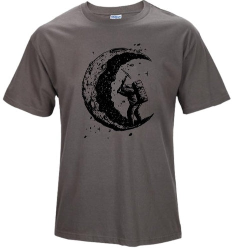 Digging The Moon Print Casual Mens O-neck T Shirts Fashion Men's Tops Men T-shirt Short Sleeve Men Tshirt - Enfance-Heureuse