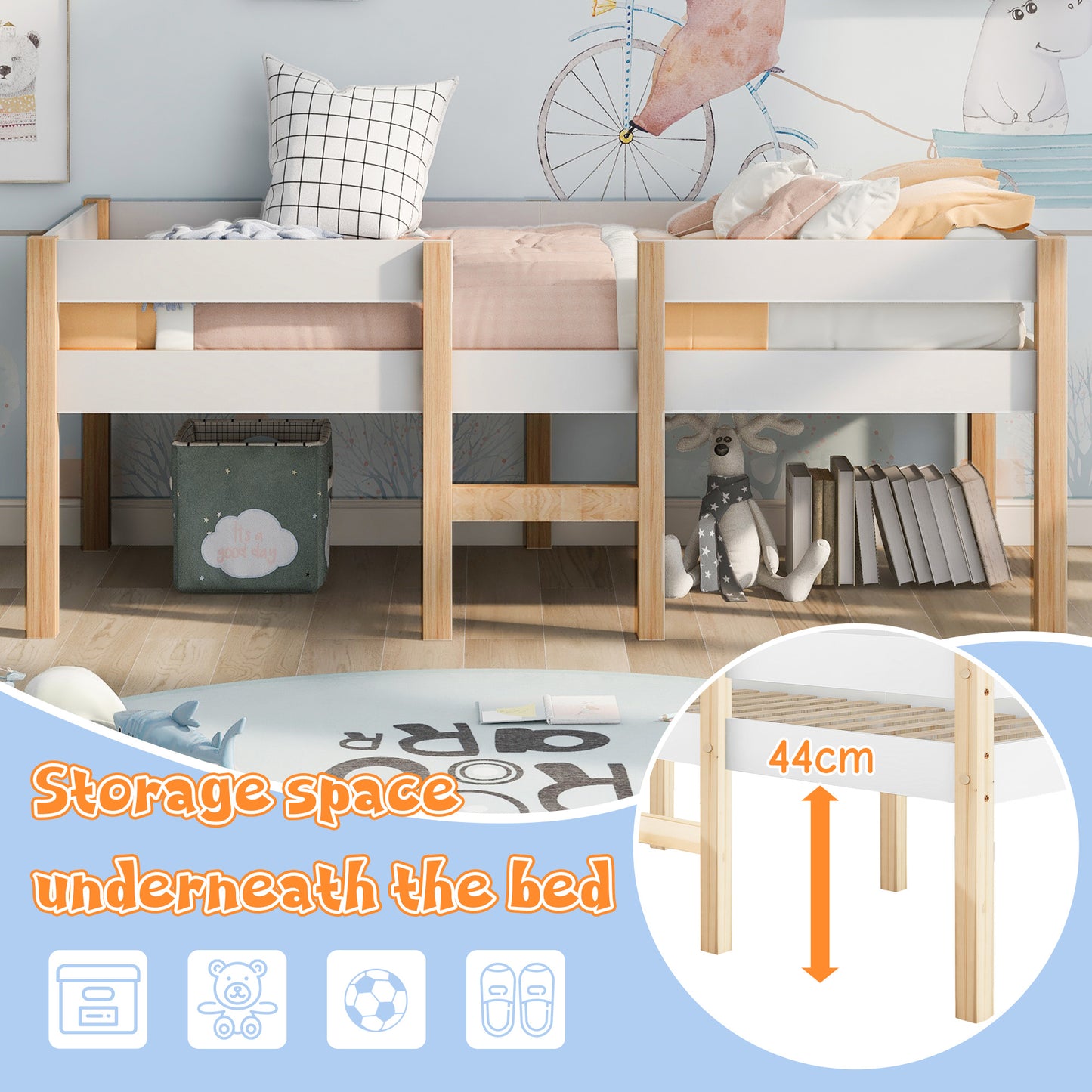 Pine Children's Bed 90cmx190cm - Enfance-Heureuse