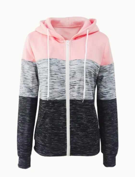 Women's Color Block Zip-Up Hoodie - Enfance-Heureuse