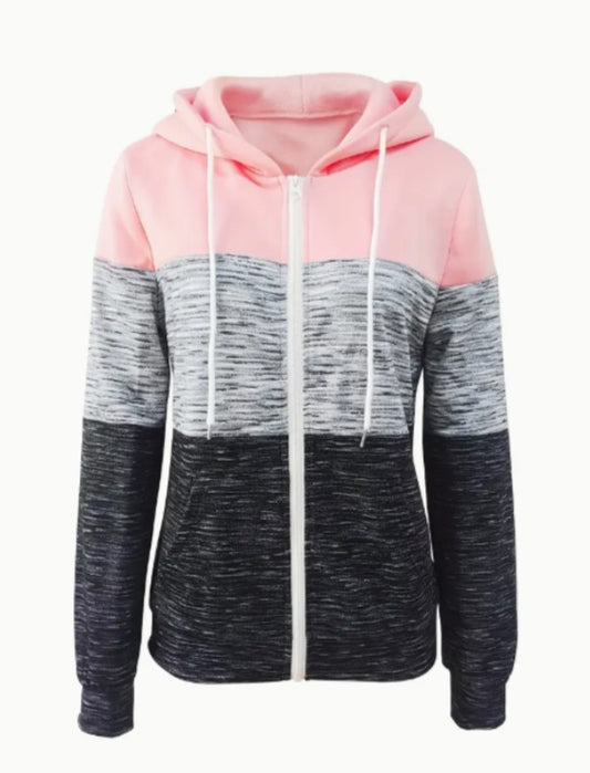 Women's Color Block Zip-Up Hoodie - Enfance-Heureuse