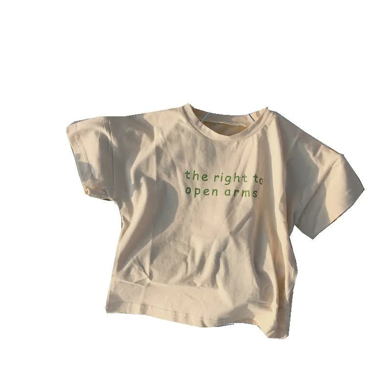 Boys and girls foreign solid color wild basic T-shirt - Enfance-Heureuse