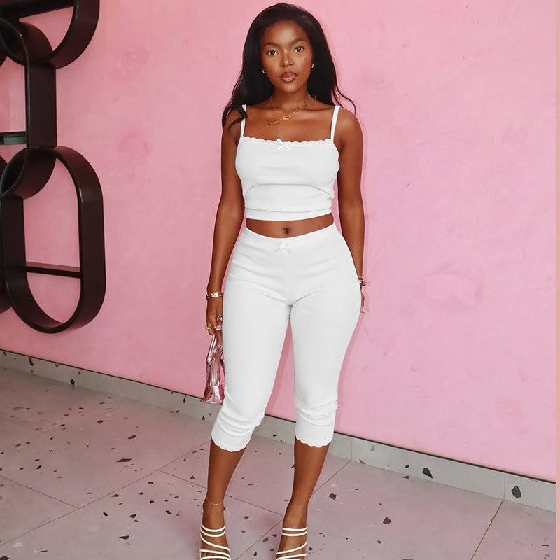 European And American Fashion Lace Lace Spaghetti-strap Top Slim Fit - Enfance-Heureuse