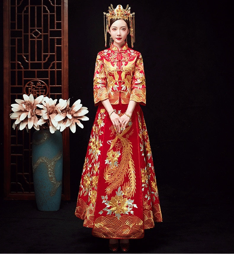 Chinese Dragon And Phoenix Gown A Chaplet And Official Robes Xiuhe Dress - Enfance-Heureuse