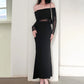 Women's Winter Sexy Off-the-shoulder Pleated Long Sleeve Polyester Dress - Enfance-Heureuse