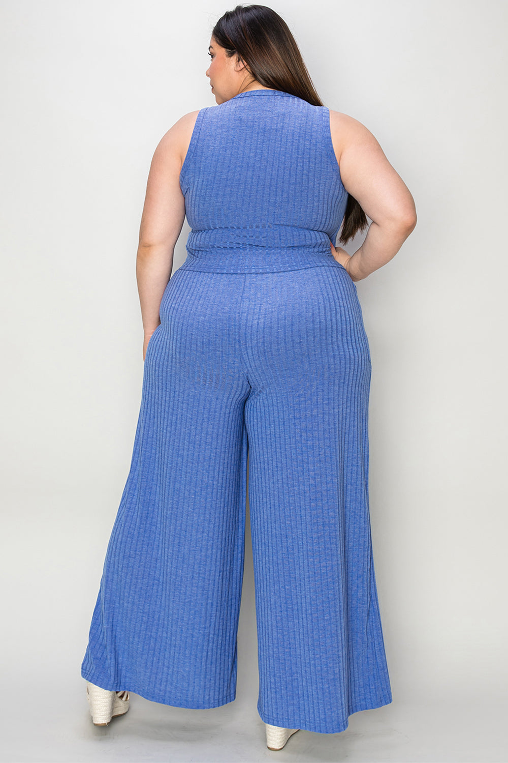 Ensemble débardeur côtelé taille standard et pantalon large Basic Bae