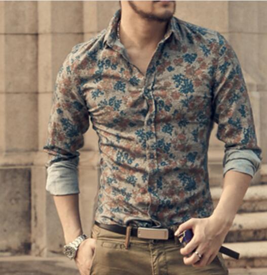 New Fashion Casual Men Shirt Long Sleeve Europe Style Slim Fit Shirt Men High Quality Cotton Floral Shirts Mens Clothes - Enfance-Heureuse
