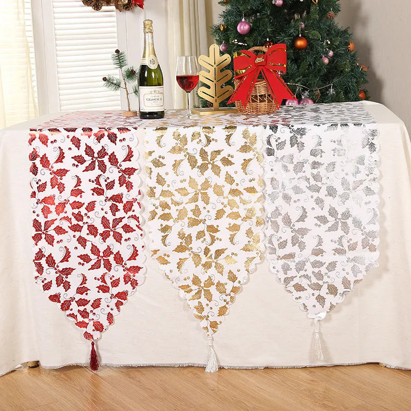 Christmas Snowflake Leaves Table Runner Table Decoration Decorations - Enfance-Heureuse