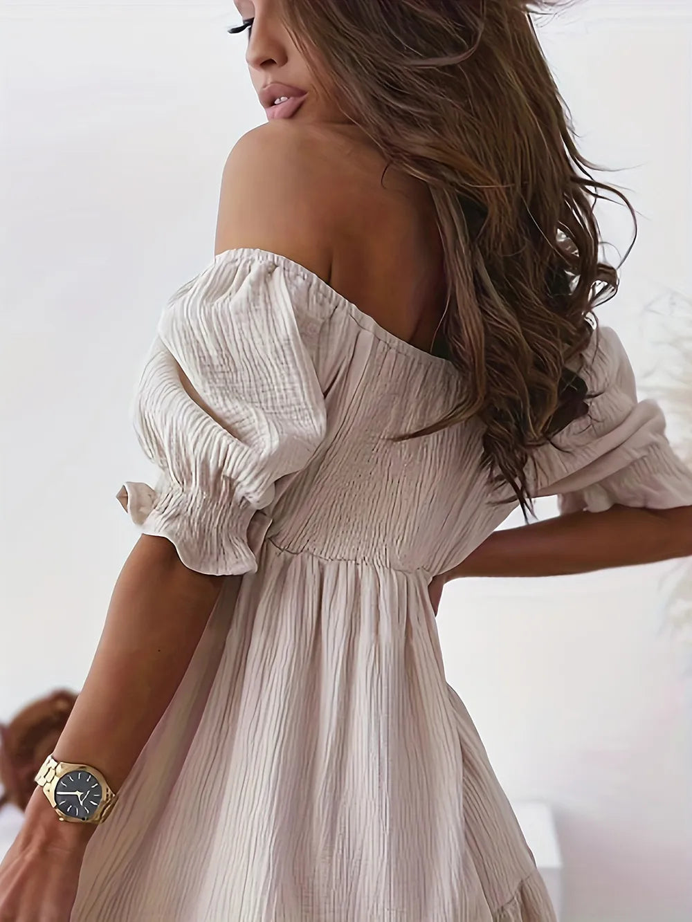 Full Size Ruffled Off-Shoulder Short Sleeve Dress - Enfance-Heureuse