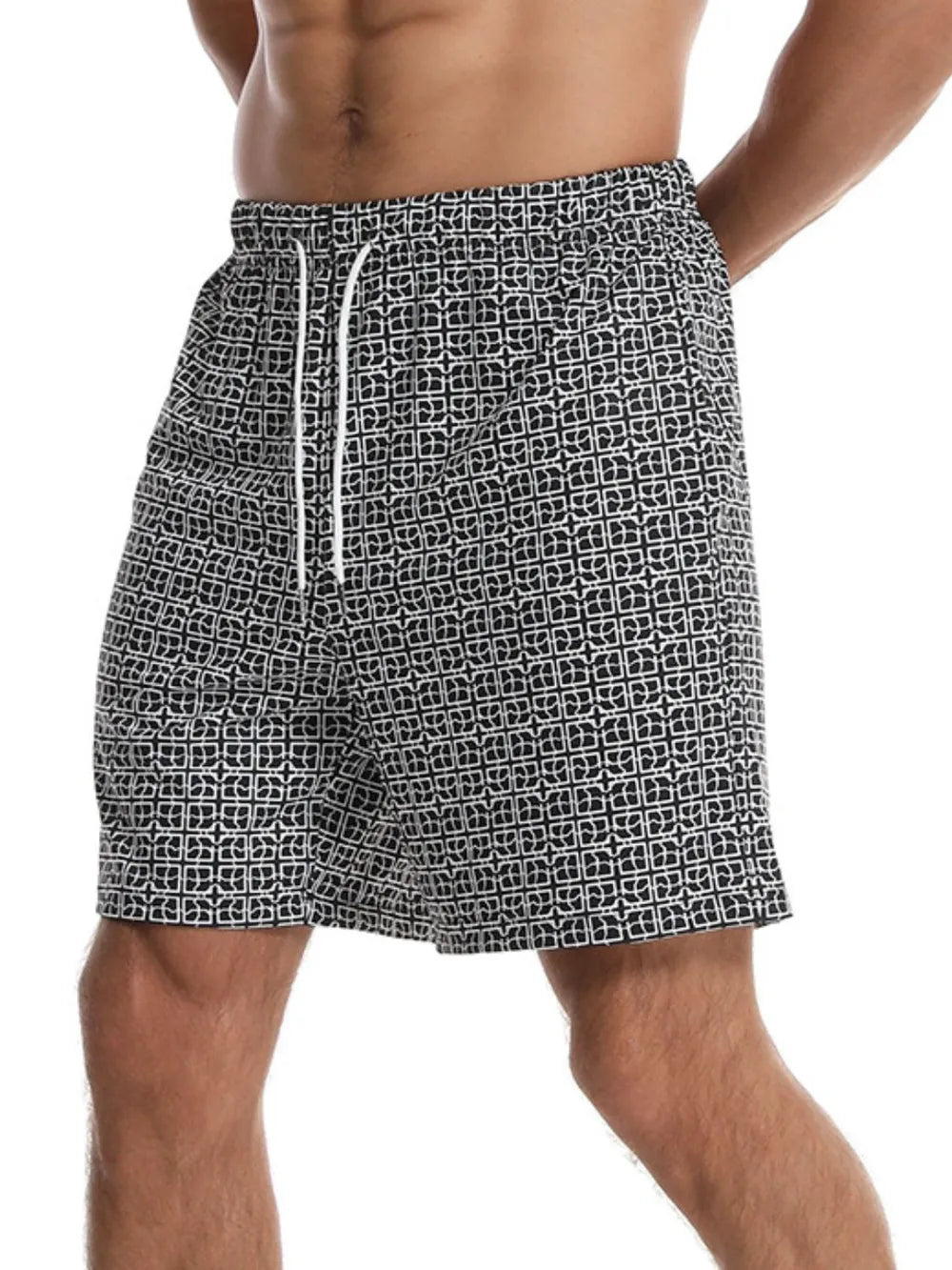 Men's Drawstring Printed Shorts with Pockets - Enfance-Heureuse