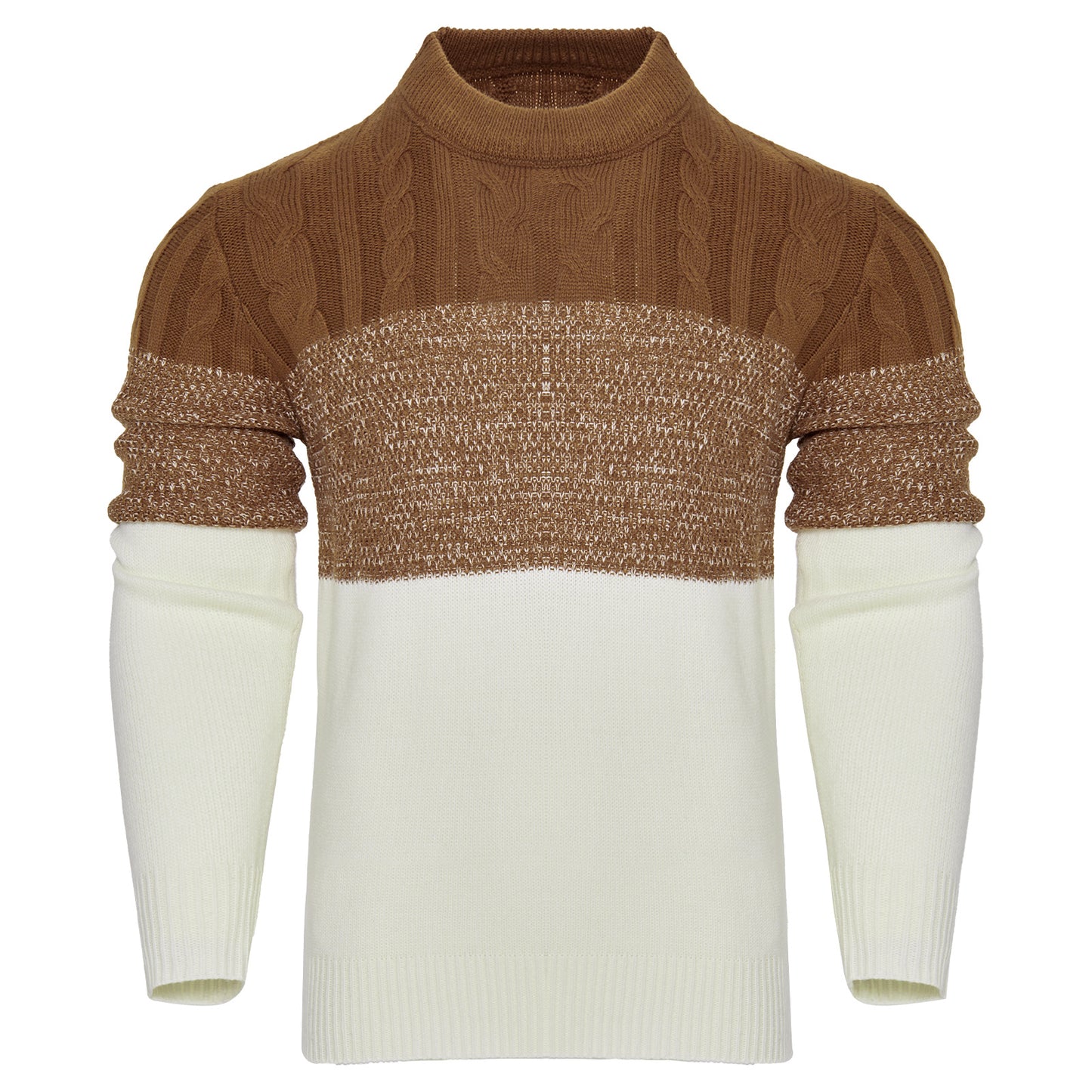 Men's Casual Color Block Long Sleeve Cable Knit Pullover Sweater - Enfance-Heureuse