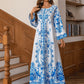 Muslim Robe Diamond Studded Bead Round Neck Dress - Enfance-Heureuse
