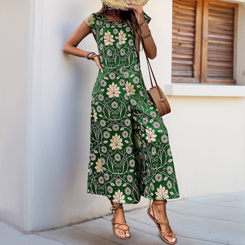 European And American Jumpsuit Printed Wide Leg Jumpsuit - Enfance-Heureuse