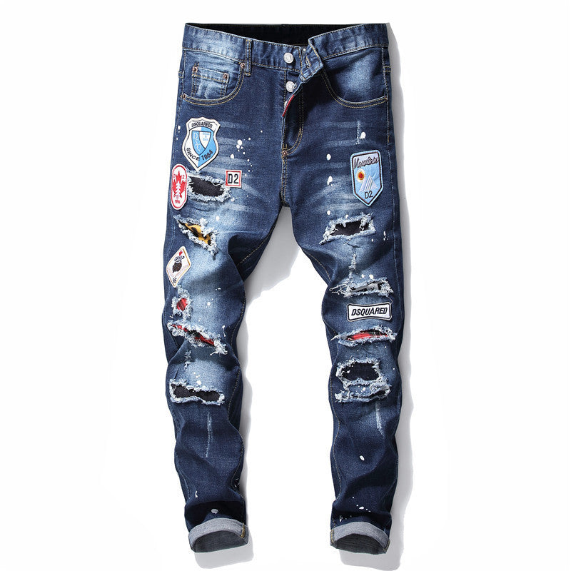 men jeans famous D2 Men slim jeans pants mens denim trousers zipper blue hole Pencil Pants - Enfance-Heureuse