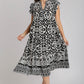 Umgee Full Size Two Tone Border Print Ruffle Cap Sleeve Midi Dress Plus Size - Enfance-Heureuse