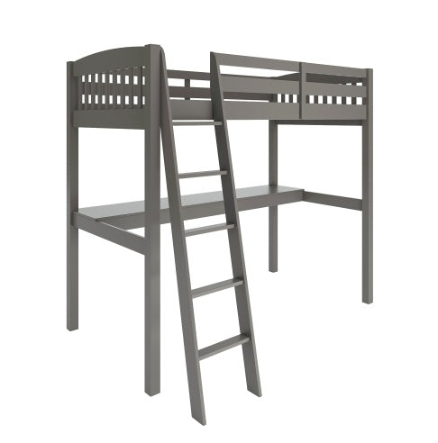 Everest Grey High Loft Bed With Desk And Storage, Heavy Duty Solid Wood Full Size Loft Bed Frame With Stairs For Kids And Toddlers, No Box Spring Needed - Enfance-Heureuse