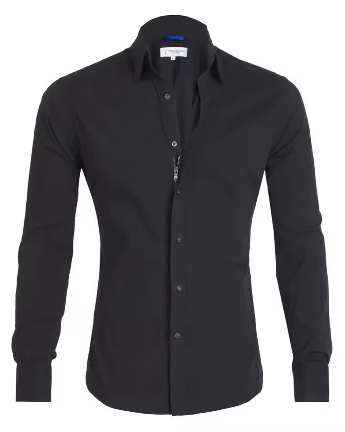 Long Sleeve Zipper Shirt With Button Design Fashion Lapel Tops For Mens Clothing - Enfance-Heureuse