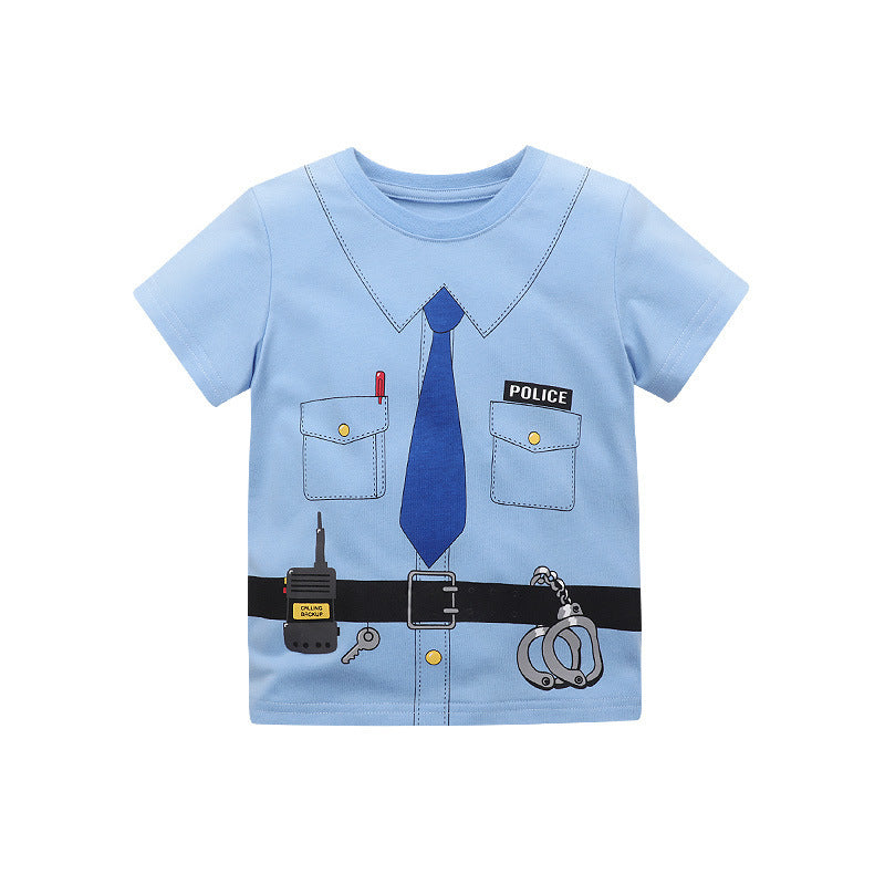 Summer Children's Cute Printed Embroidered Short-sleeved Cartoon T-shirt - Enfance-Heureuse