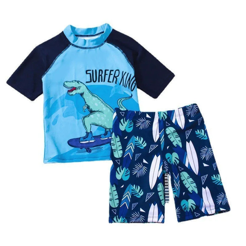 Boys' Two-piece Dinosaur Swimsuit For Middle And Big Children Sunscreen Swimwear - Enfance-Heureuse