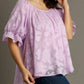 Umgee Full Size Jacquard Round Neck Ruffled Puff Sleeve Blouse Plus Size - Enfance-Heureuse