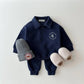 Fleece-lined Lapel Sweatshirt And Sweatpants Suit Children's Two-piece Suit - Enfance-Heureuse