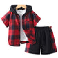 Fashion Children's Short Sleeve Hooded Plaid Suit - Enfance-Heureuse
