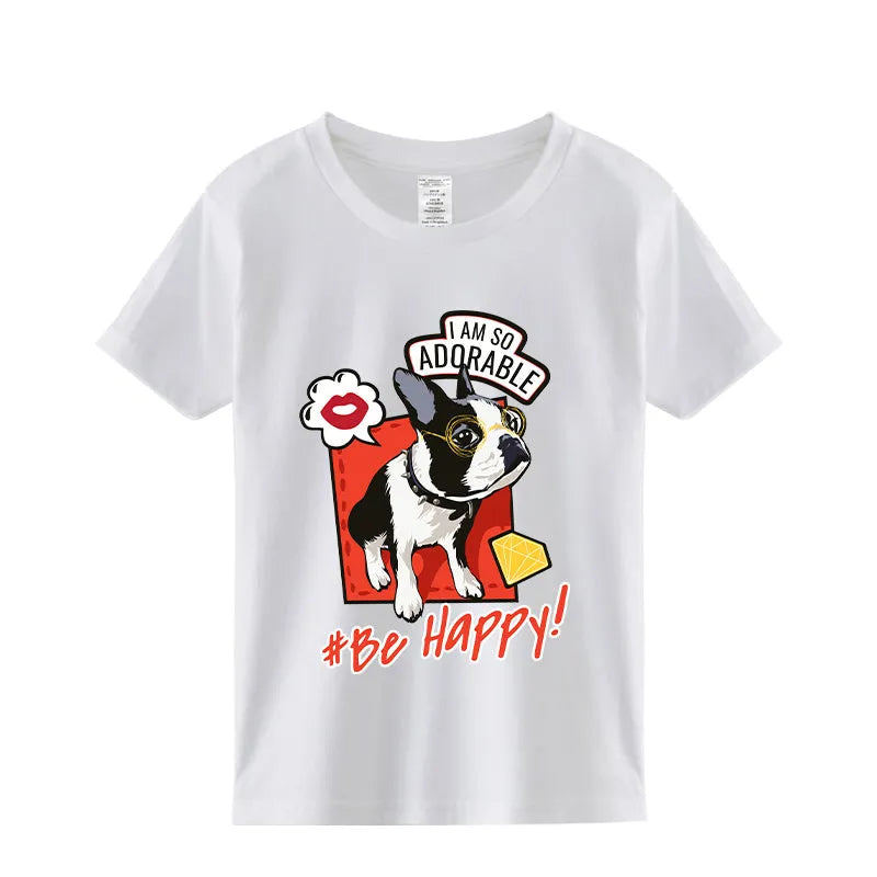 Summer Cute French Bulldog Print Half-sleeve Bottoming Shirt - Enfance-Heureuse