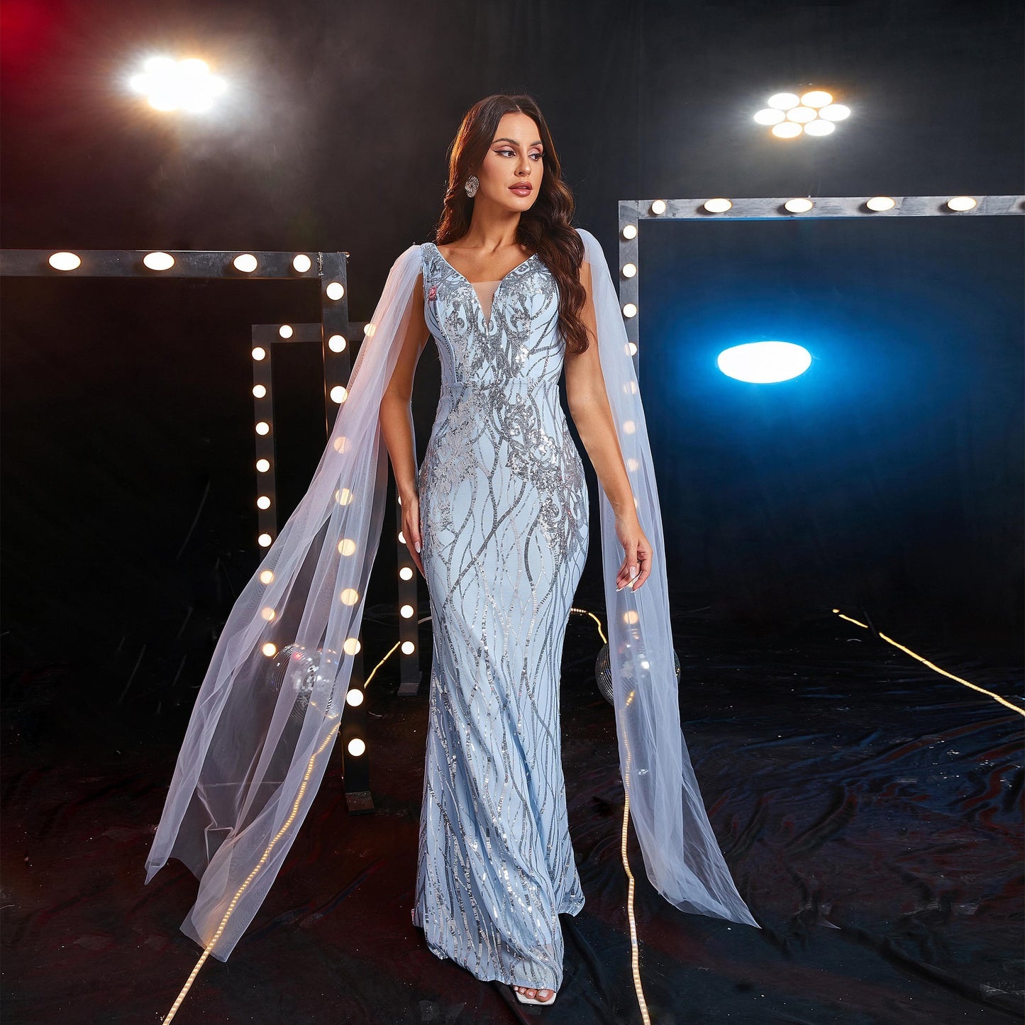 Sequined V-neck Evening Gown - Enfance-Heureuse