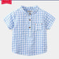 Children's Cotton Blue Short-sleeved Shirt Fashion Casual Short-sleeved Plaid Shirt - Enfance-Heureuse