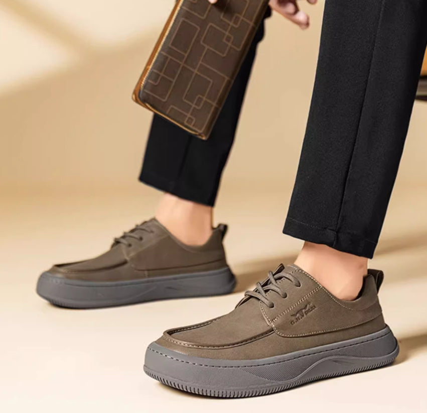 Chaussures décontractées en cuir marron rétro britannique à gros orteils