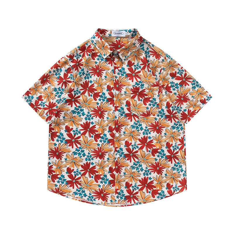 Retro Printed Shirt Short Sleeve Loose Design - Enfance-Heureuse