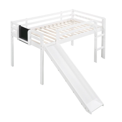 Twin Size Loft Bed Wood Bed With Slide, Stair And Chalkboard,White - Enfance-Heureuse