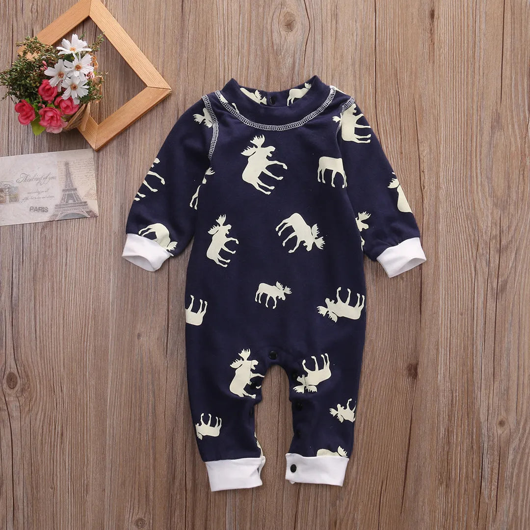 Infant Children's Clothing Cotton Long-sleeved Fawn Print Jumpsuit - Enfance-Heureuse