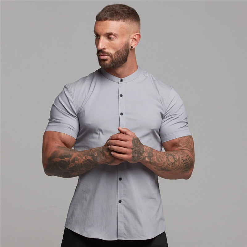 New Summer Shirt Fitness Clothing Cotton Tops Short Sleeve Sports Shirts Brand Mens Short Cool Casual Fashion Breathable Shirt - Enfance-Heureuse