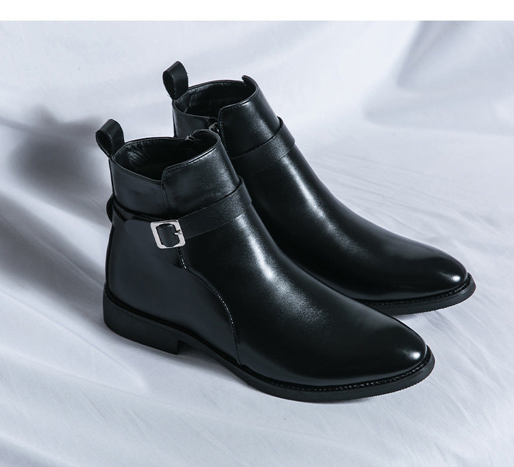 Men's British Style Fashion High-top Leather Shoes Side Zipper Mid-Top Martin Boots - Enfance-Heureuse