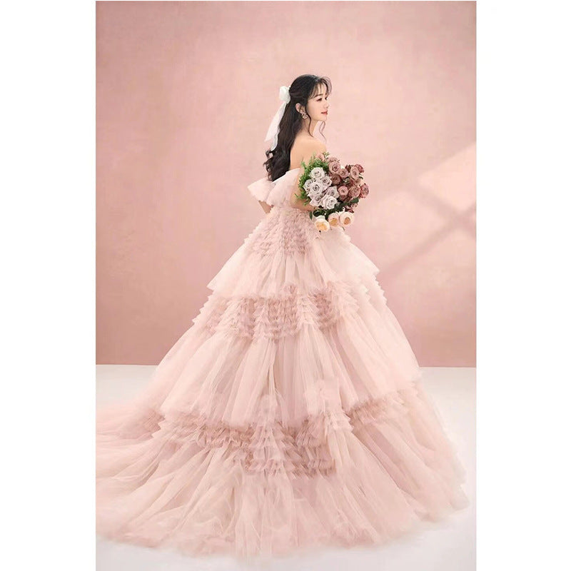 Street Photography Pettiskirt Colored Mesh Temperament Banquet Light Wedding Dress - Enfance-Heureuse