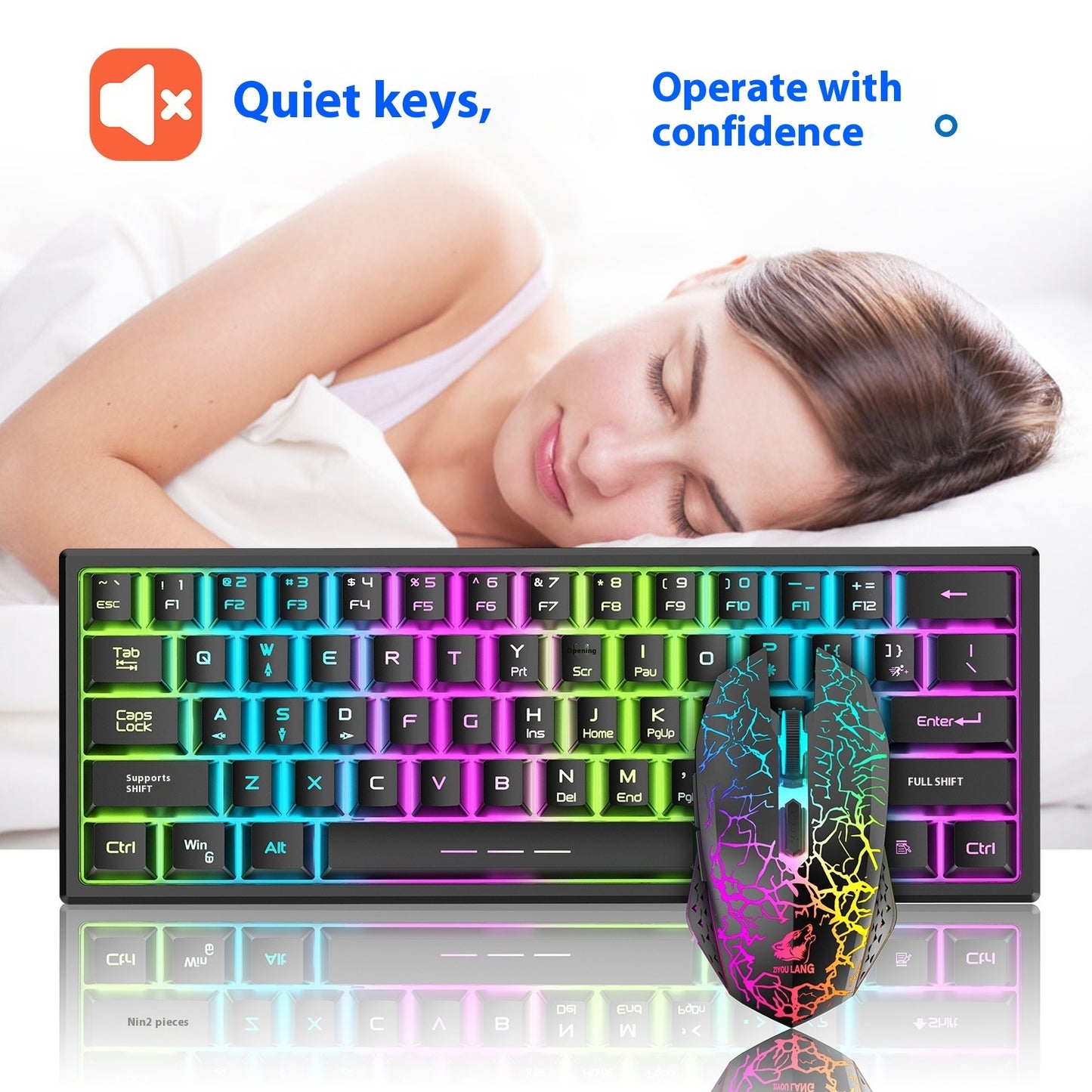 Free Wolf T61 Charging Wireless Keyboard And Mouse Set 61 Key Luminous Wireless Gaming Keyboard And Mouse Set Percent 60