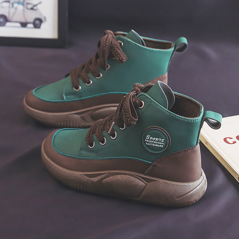 Vintage Martin Boots Women's Leather Ugly And Cute Big Toe Fashionable Mid-top Breathable Casual Shoes - Enfance-Heureuse