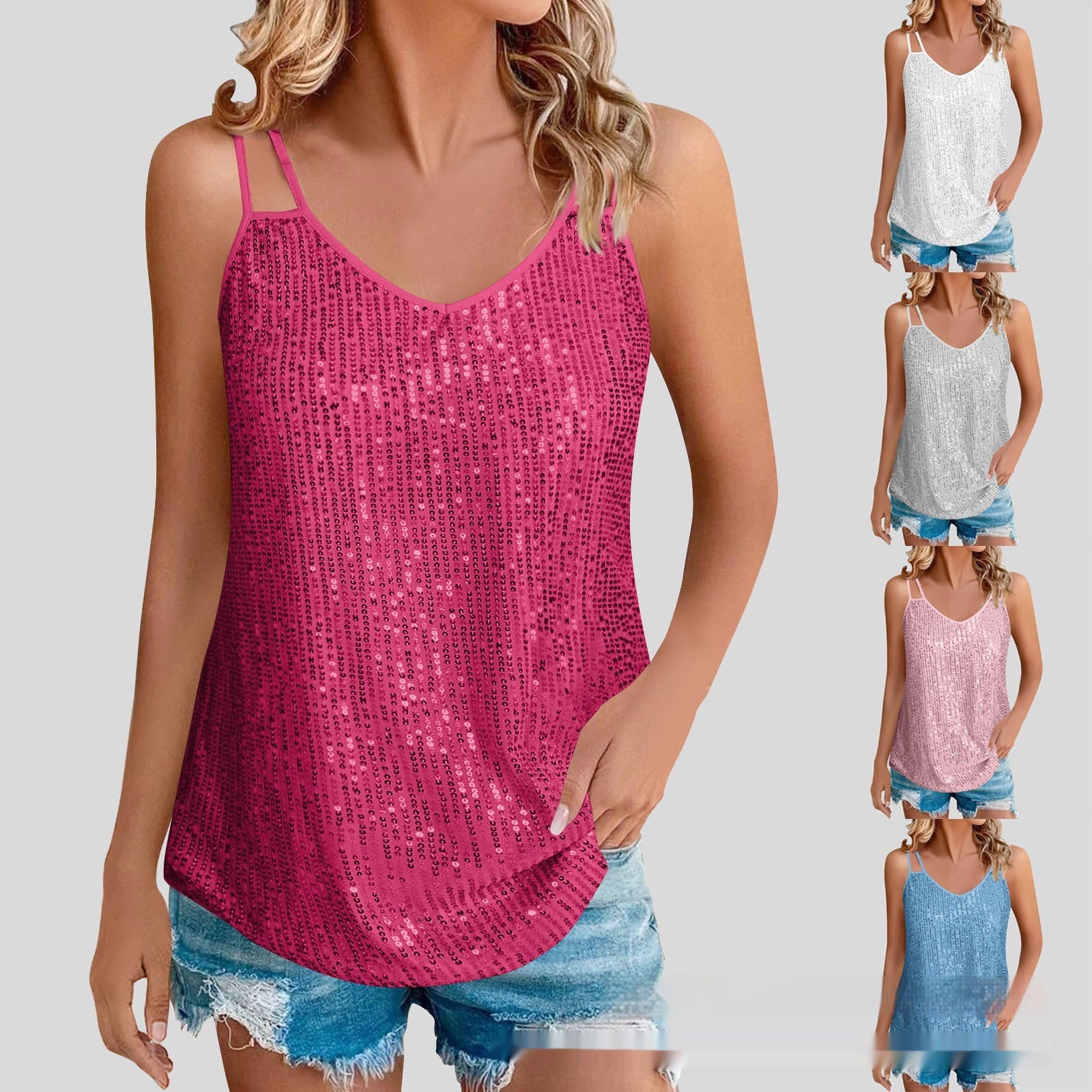 Hot Girl Vest Sequins V-neck Strap - Enfance-Heureuse