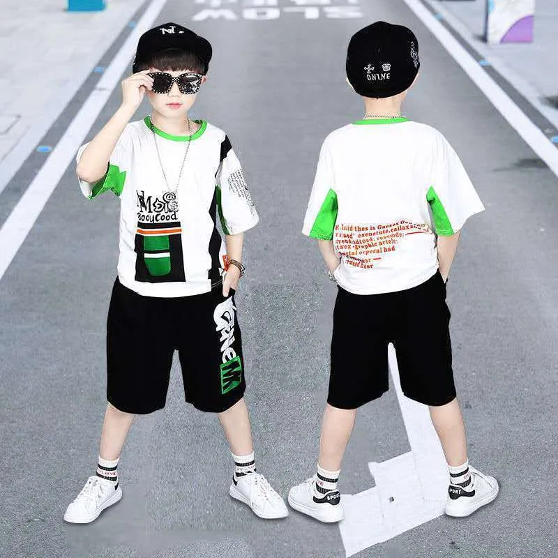 Boys' Summer Loose Sports Clothes Middle And Big Children's Two Piece Set - Enfance-Heureuse