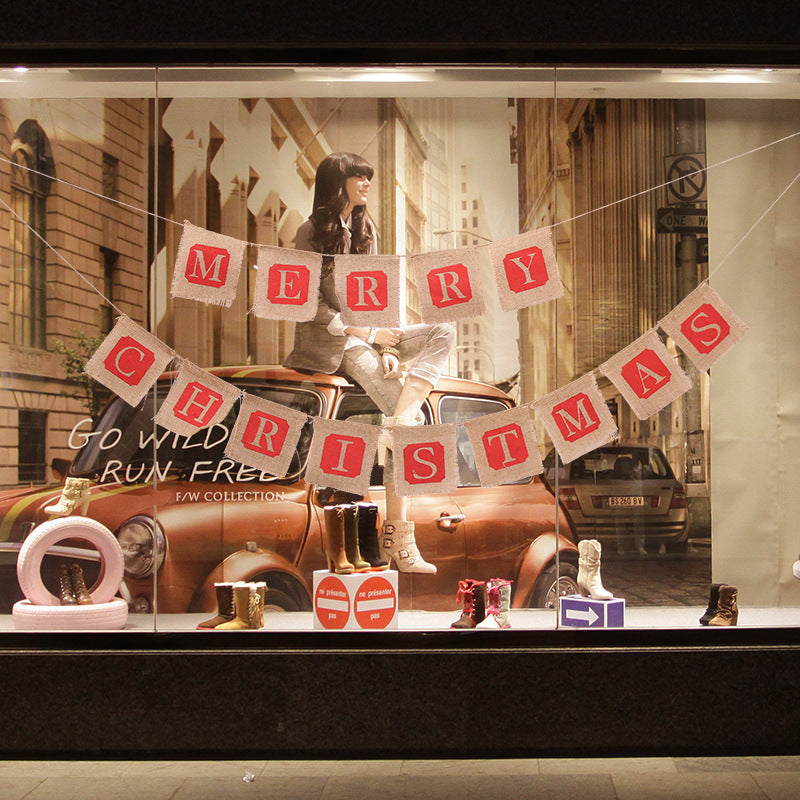 Merry Christmas Sackcloth Flag Christmas Banner Christmas Banner Decoration - Enfance-Heureuse