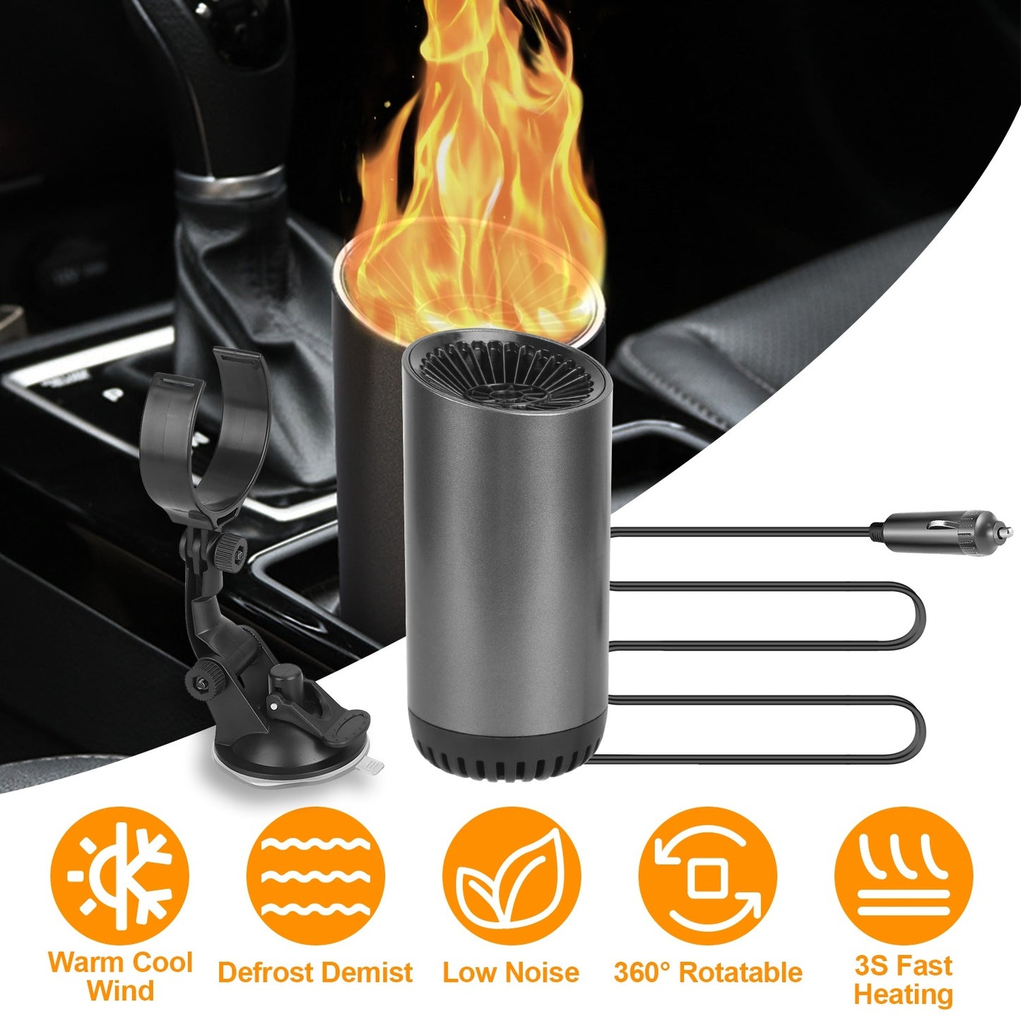1Pc 12V 150W Portable Car Heater 2 In 1 Heating Cooling Fan Rotatable Demister Defroster With 4.92ft Cord - Enfance-Heureuse