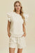 Double Take Full Size Texture Round Neck Ruffle Sleeve Top and Shorts Set - Enfance-Heureuse