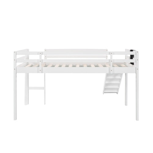 Twin Size Loft Bed Wood Bed With Slide, Stair And Chalkboard,White - Enfance-Heureuse