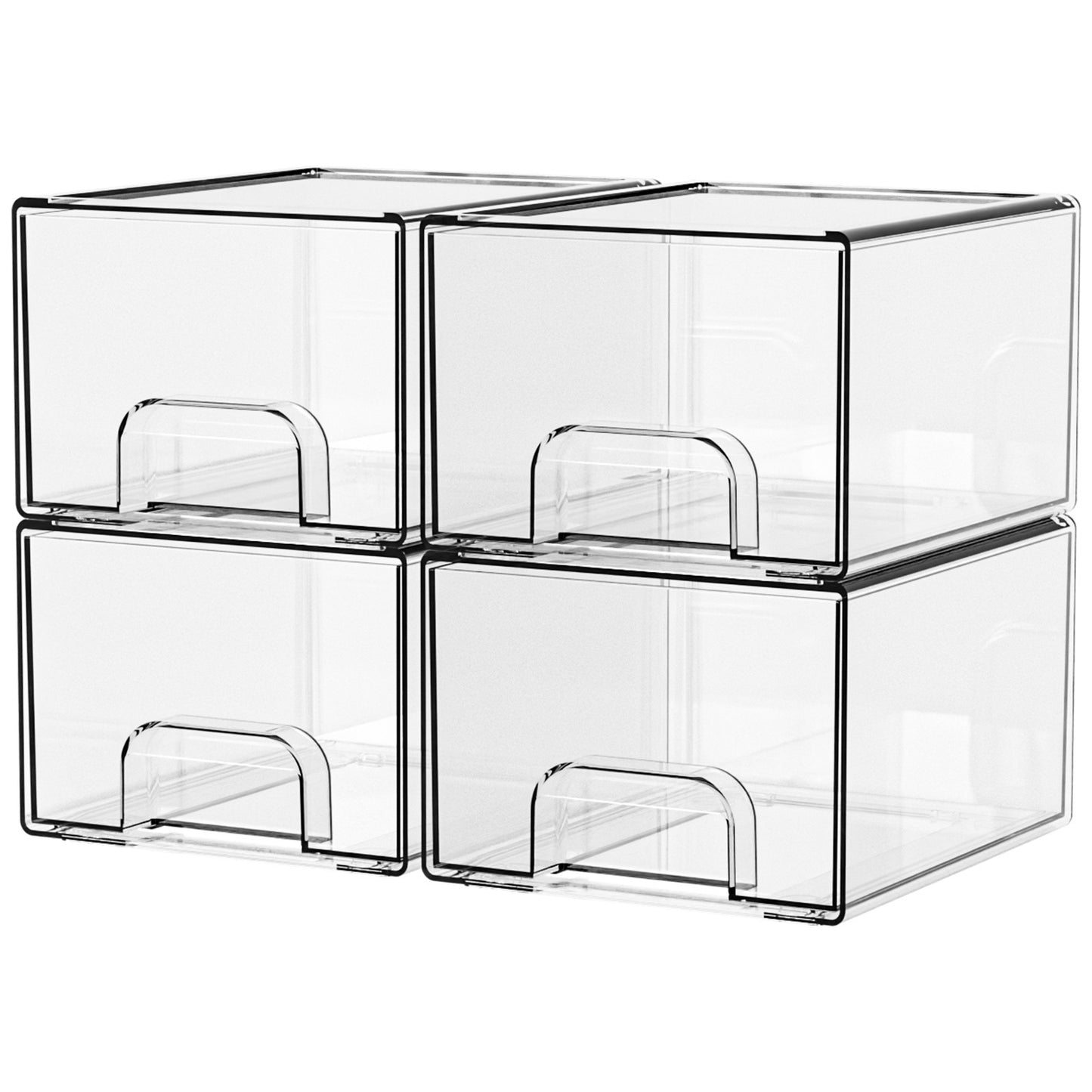 1 2 4 Pack Clear Stackable Storage Drawers, 11.2cm, 4.4in Tall Acrylic Bathroom Makeup Organizer,Plastic Storage Bins For Vanity, Undersink, Kitchen Cabinets, Pantry, Home Organization - Enfance-Heureuse