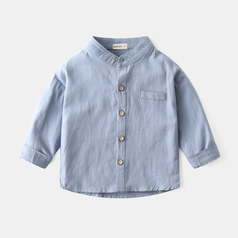 Boys stand collar solid color shirt - Enfance-Heureuse